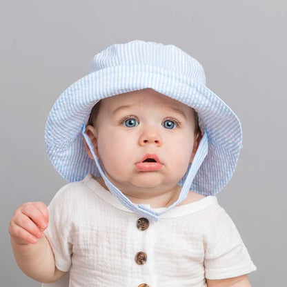 Light Blue Stripe Seersucker Bucket Hat