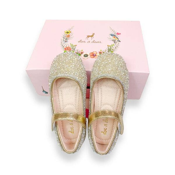 Gold Clear Stone Flat Shoes
