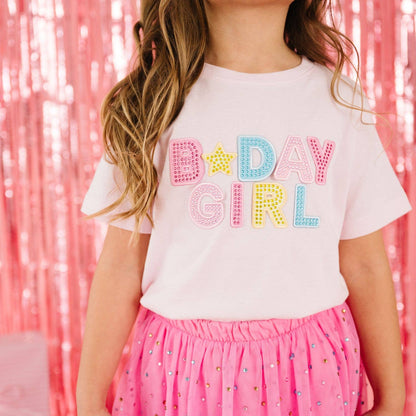 Birthday Girl Rhinestone Patch Short Sleeve T-Shirt