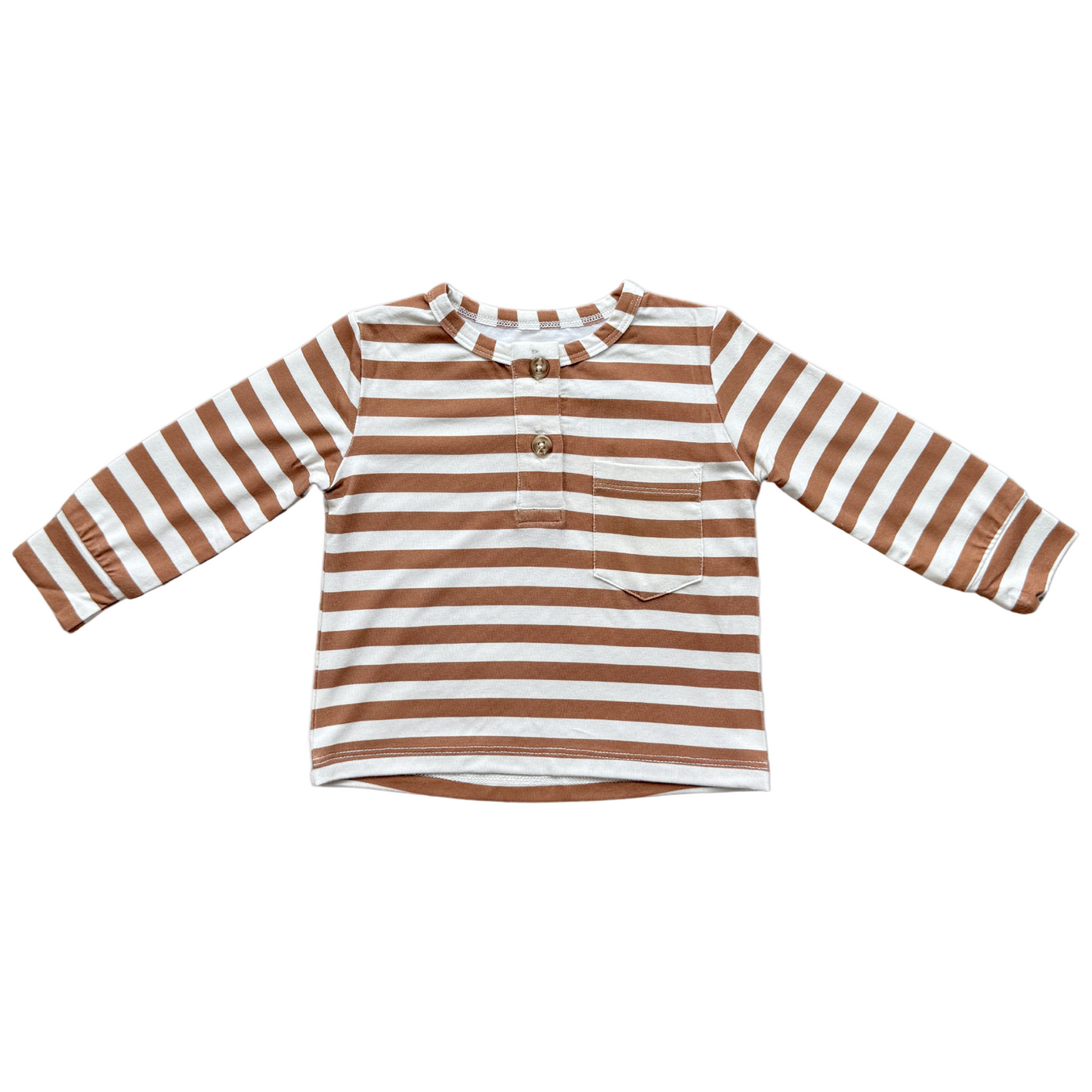 Caramel Stripe Long Sleeve Henley Shirt