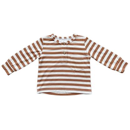 Caramel Stripe Long Sleeve Henley Shirt