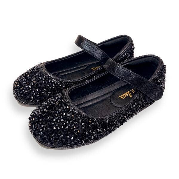 Black Clear Stone Flat Shoes