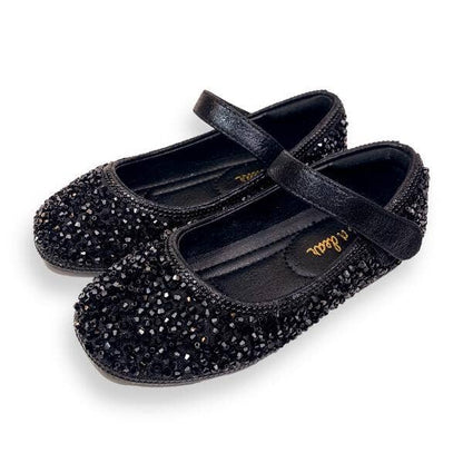 Black Clear Stone Flat Shoes