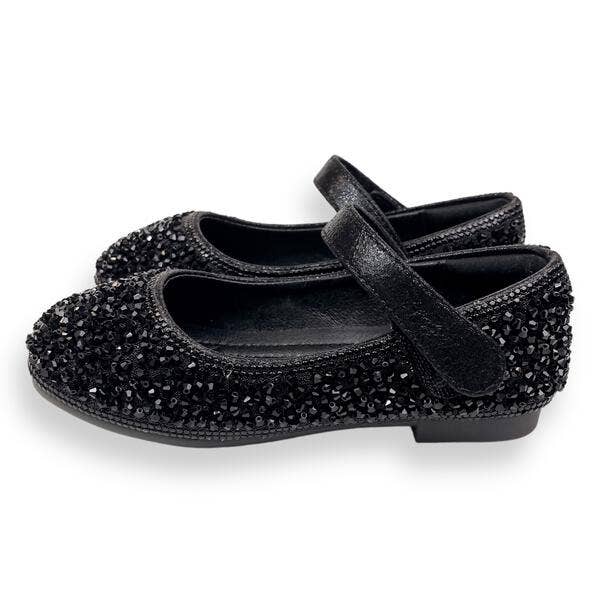 Black Clear Stone Flat Shoes