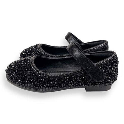 Black Clear Stone Flat Shoes