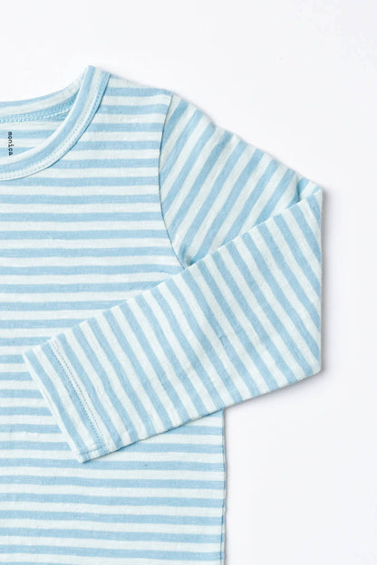 Blue Tonal Stripe Long Sleeve Crewneck Tee