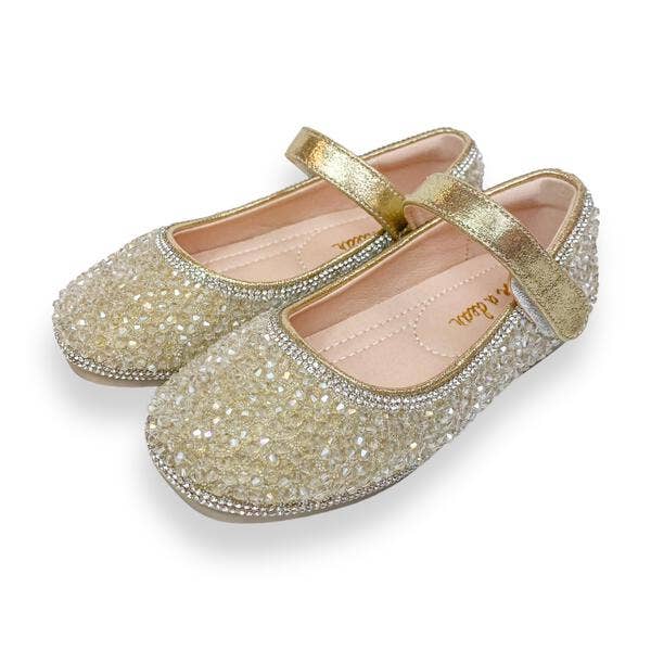 Gold Clear Stone Flat Shoes