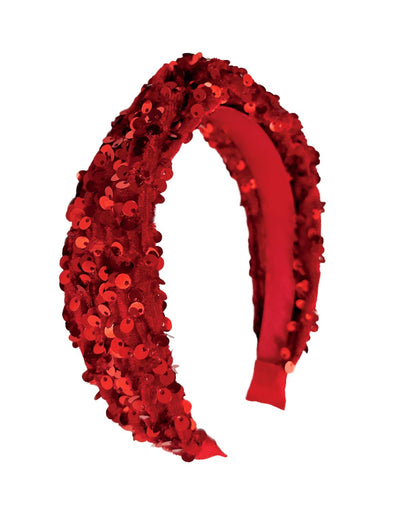 Sequin Velvet Headband - Red