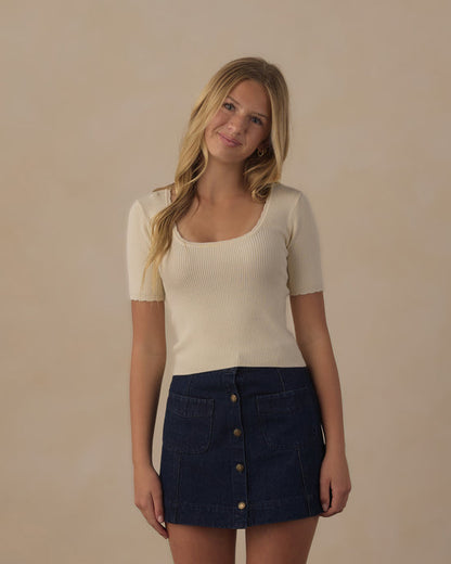 Teen Scalloped Tee- Natural