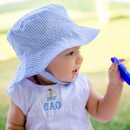 Light Blue Stripe Seersucker Bucket Hat