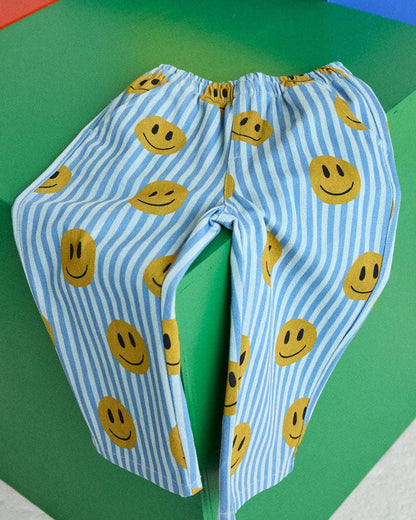 Striped Denim Smiley Pant