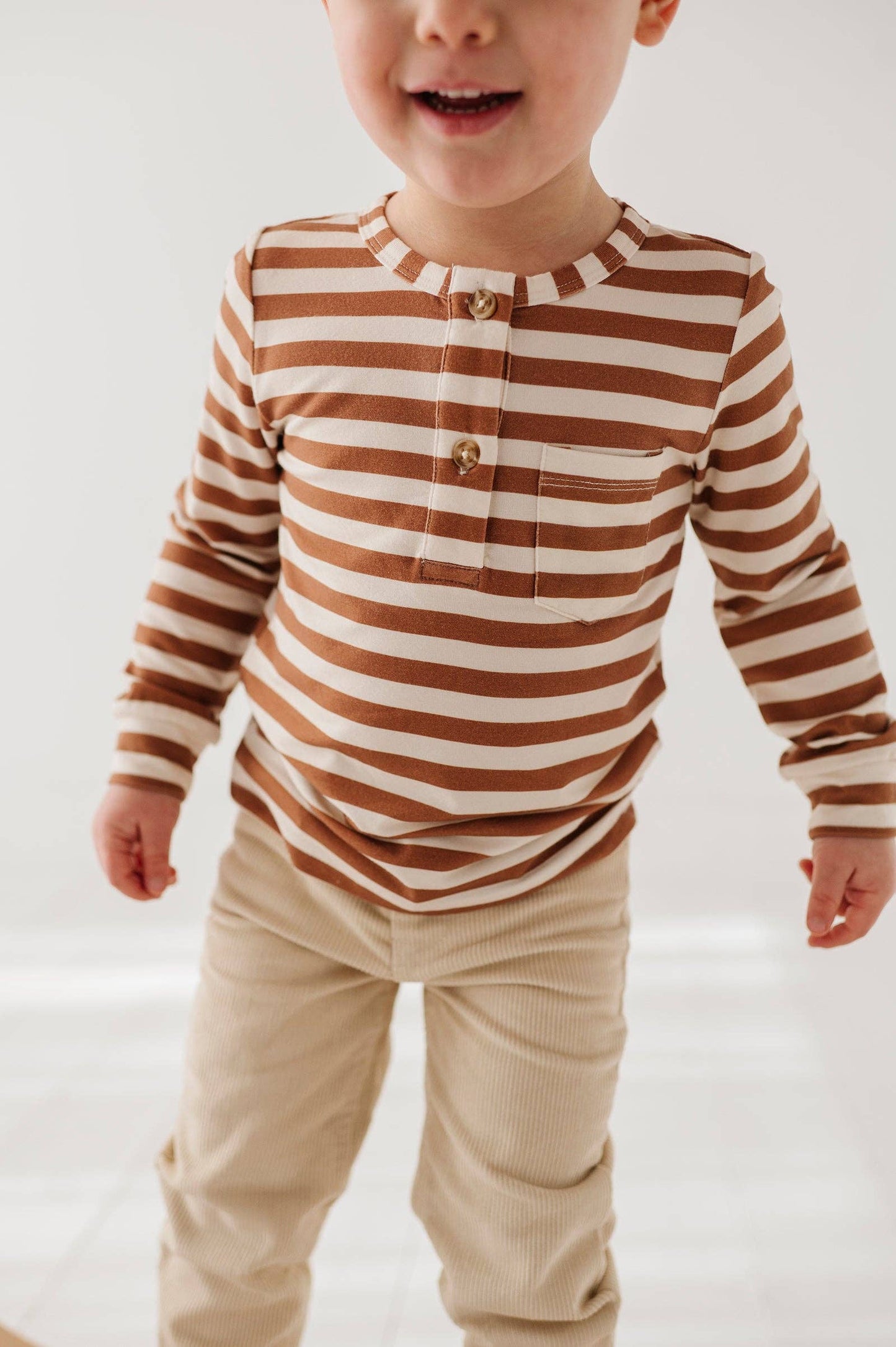 Caramel Stripe Long Sleeve Henley Shirt