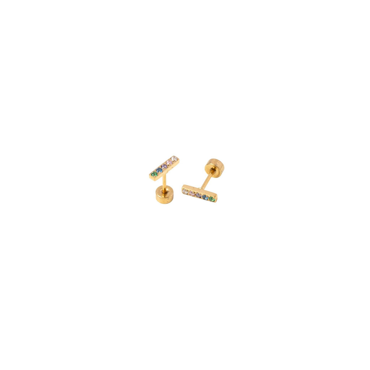 Rainbow Gem Bar Stud Earrings - Hypoallergenic, Flat Back