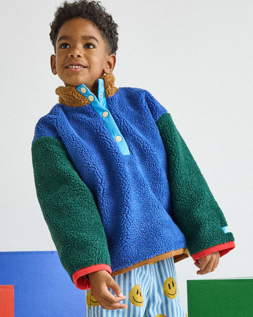 Color Block Fleece Pullover - Blue