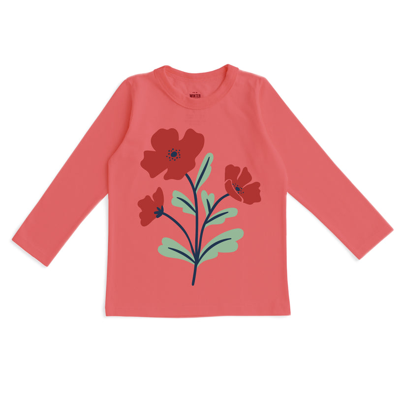 Long Sleeve Graphic Tee- Poppy Coral