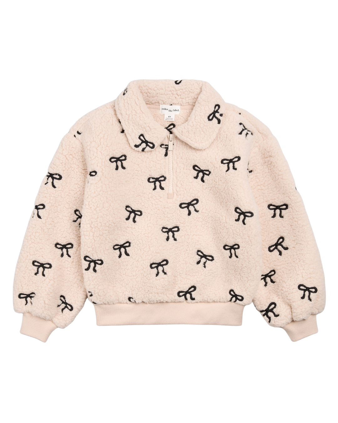 Bow Embroidered Sherpa Half Zip Up
