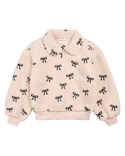 Bow Embroidered Sherpa Half Zip Up