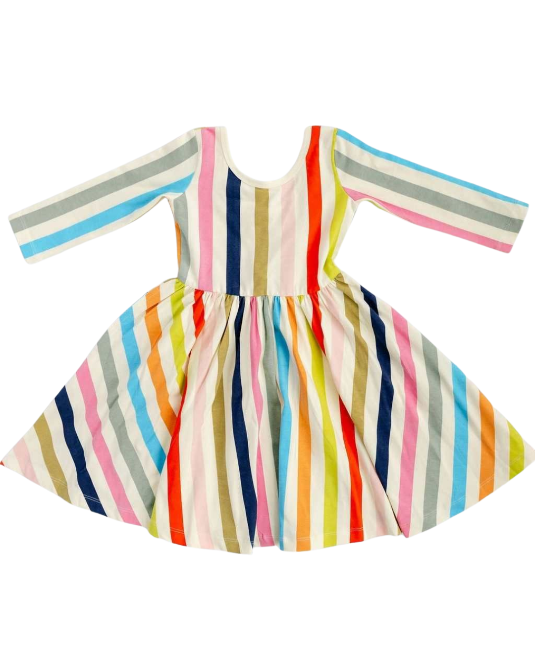 3/4 Sleeve Twirl Dress in Bright Stripes