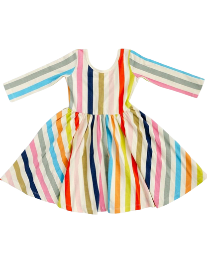 3/4 Sleeve Twirl Dress in Bright Stripes