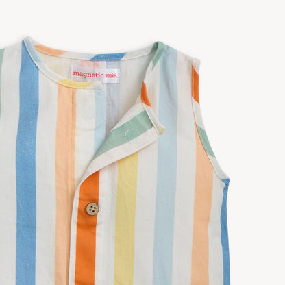 Multi Stripe Woven Sleeveless Pant Romper
