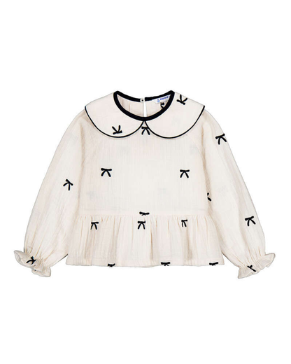 Embroidered Blouse Bows- Blacksoy