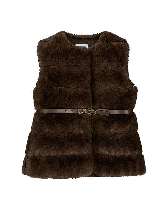 Fur Vest wtih Belt- Coffee