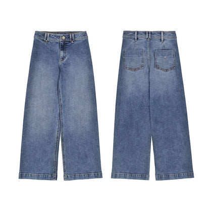 Wide Leg Denim Pants - Medium Wash