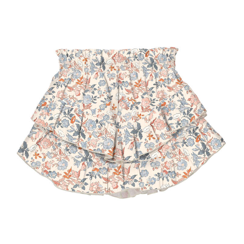 Salmon Floral Ruffled Skirt