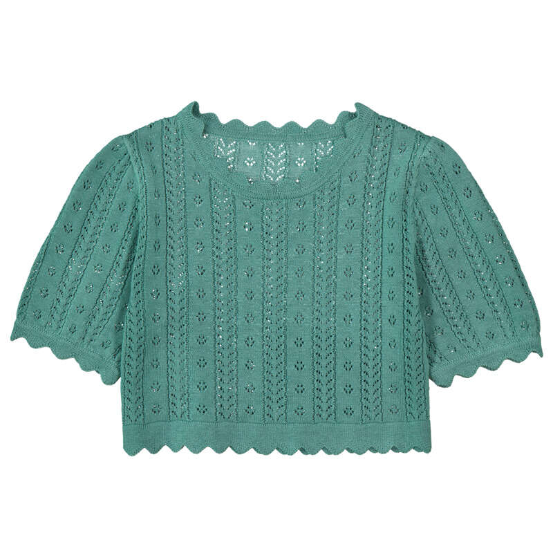 Mint Short Sleeve Scalloped Crochet Top