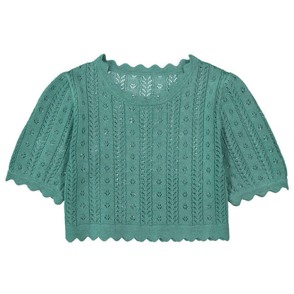 Mint Short Sleeve Scalloped Crochet Top