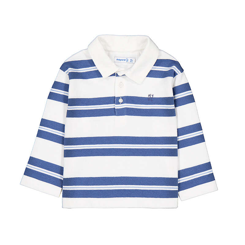 Long Sleeve Stripe Polo- Indigo