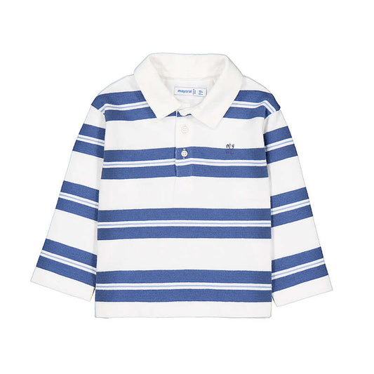 Long Sleeve Stripe Polo- Indigo