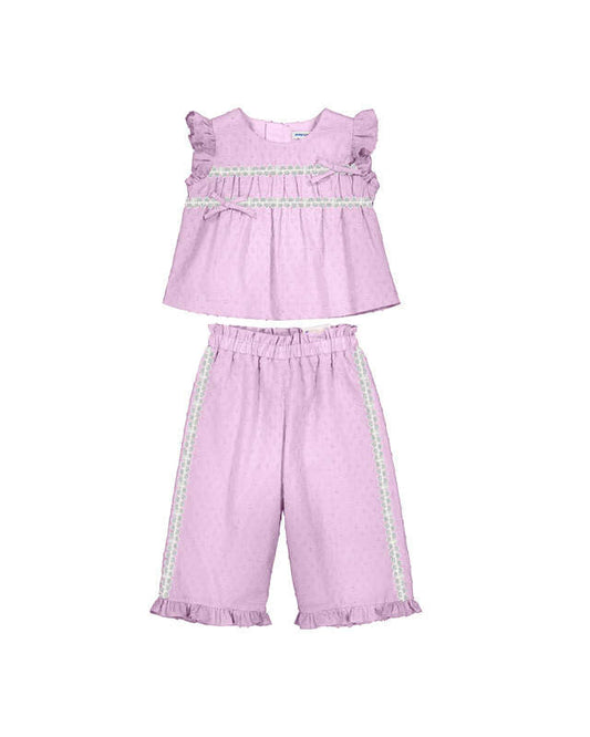 Mauve Wide Leg Pants and Ruffle Top Set