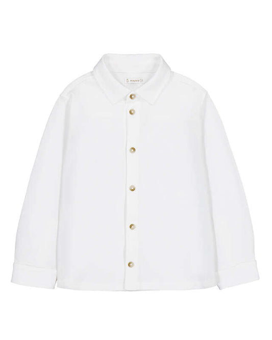 Long-Sleeve Pique Knit Shirt- White