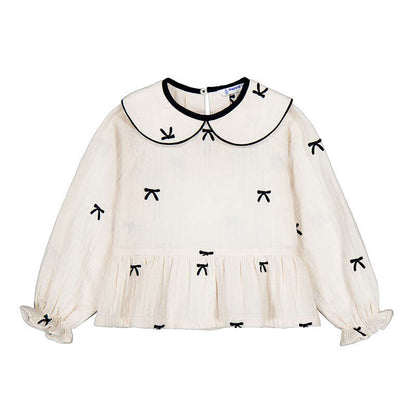 Embroidered Blouse Bows- Blacksoy