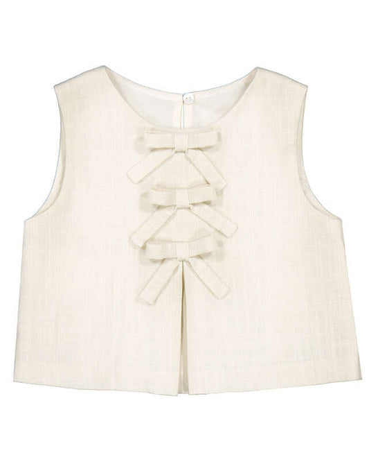 Bone Sleeveless Bow Top