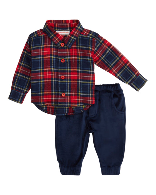 Holiday Plaid Flannel Henley Shirt and Pants