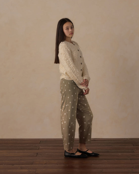 Olive Embroidered Teen Barrel Pants