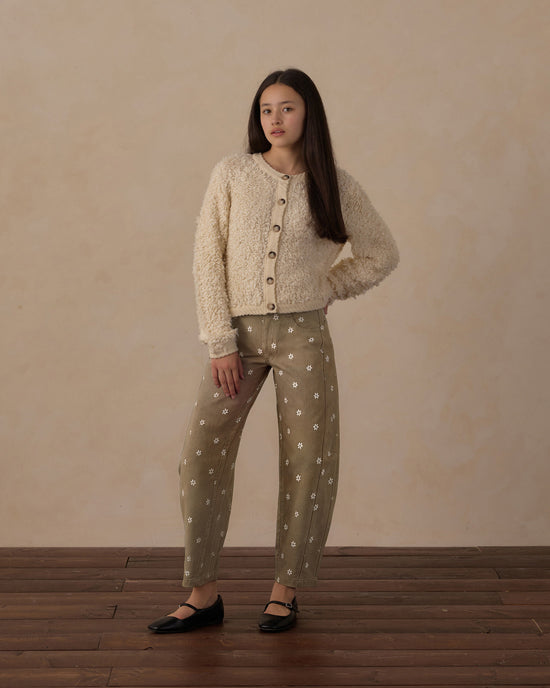 Olive Embroidered Teen Barrel Pants