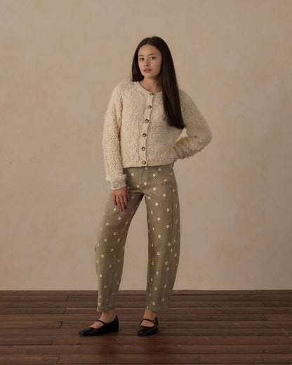 Olive Embroidered Teen Barrel Pants