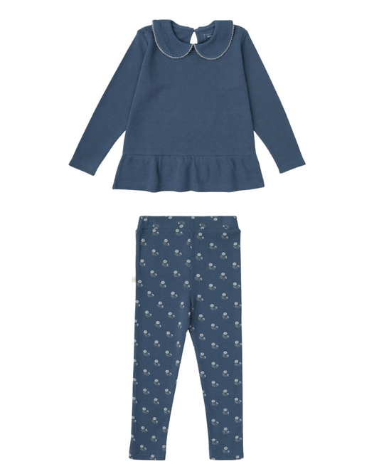 Indigo Blossom Leggings with Navy Peplum Top