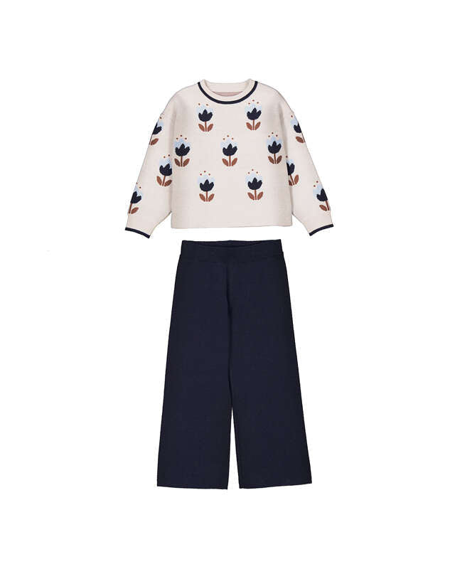 Long Knit Trousers Set- Navy