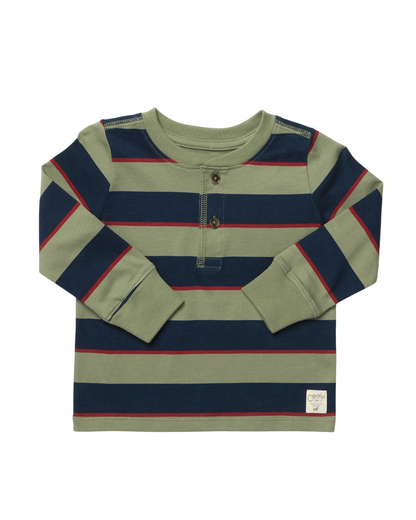Scout Long Sleeve Henely T-Shirt- Olive Navy Rugby Stripe
