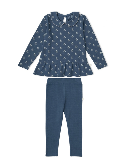 Navy Leggings with Indigo Blossom Peplum Top