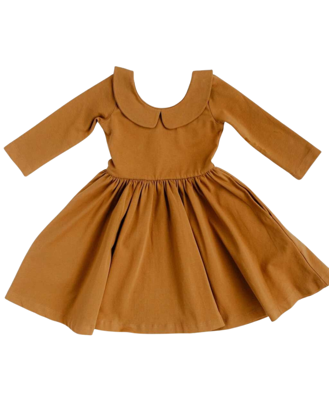 3/4 Sleeve Twirl Dress in Solid Nutmeg Collared