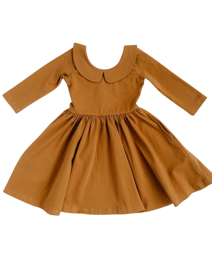 3/4 Sleeve Twirl Dress in Solid Nutmeg Collared