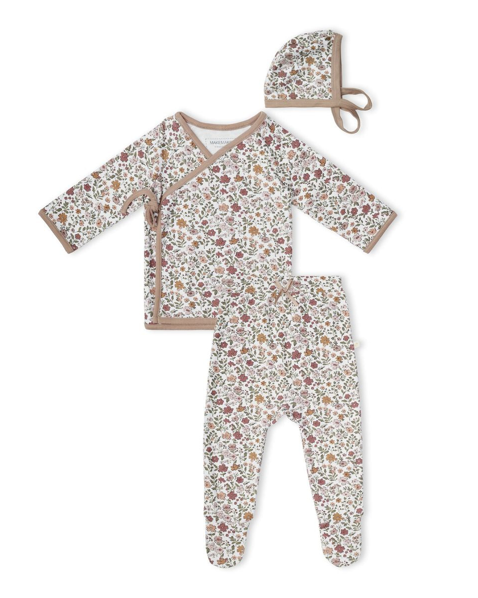 Organic Kimono Top & Footed Pants Set - Woodland Sprig