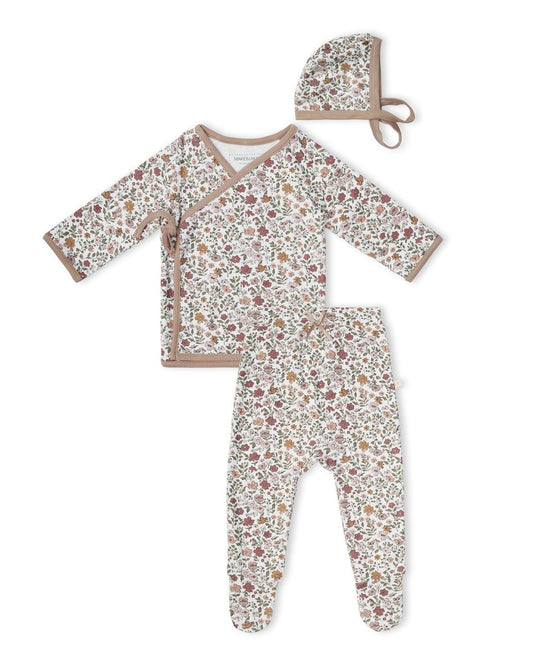 Organic Kimono Top & Footed Pants Set - Woodland Sprig