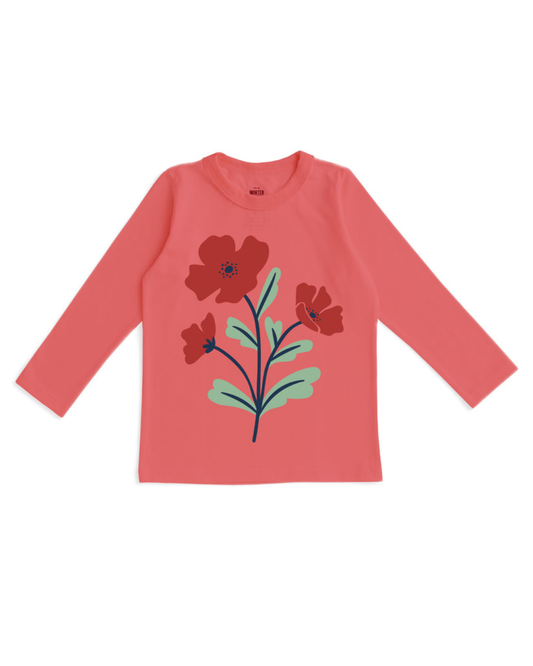 Long Sleeve Graphic Tee- Poppy Coral