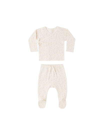 Ditsy Wrap Top + Footed Pant Set
